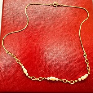 Fashion Jewelry Beaded Pearl Gold Tone Chain Necklace
